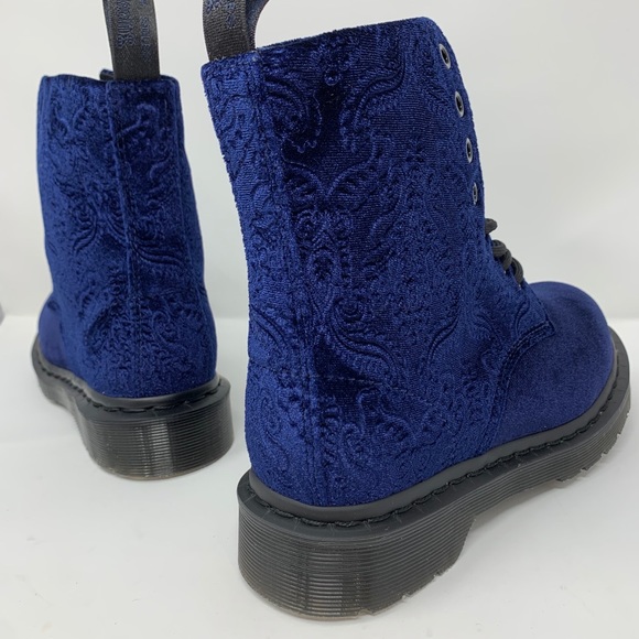 Dr Martens 1460 Brocade Navy Velvet Embossed Boots - Picture 4 of 8